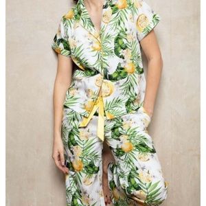 Cottonreal Leaf & Lemon Print Short Sleeve Pajama Set size S